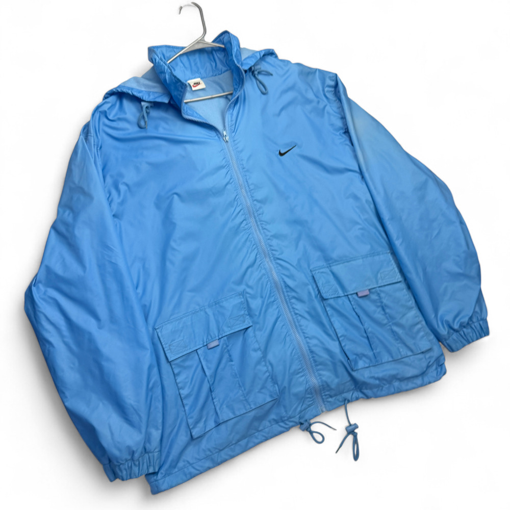 Nike 3XL Light Blue Windbreaker Jacket Vintage 90s Full Zip Hooded - Picture 2 of 8